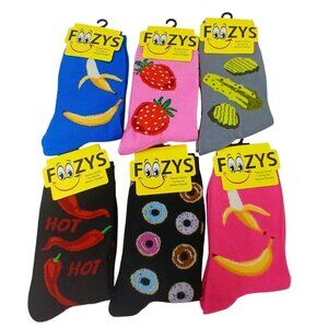 Foozys 6 Pair Foodie Sock Bundle  Women Banana Pickle Strawberry Donut Pepper D5